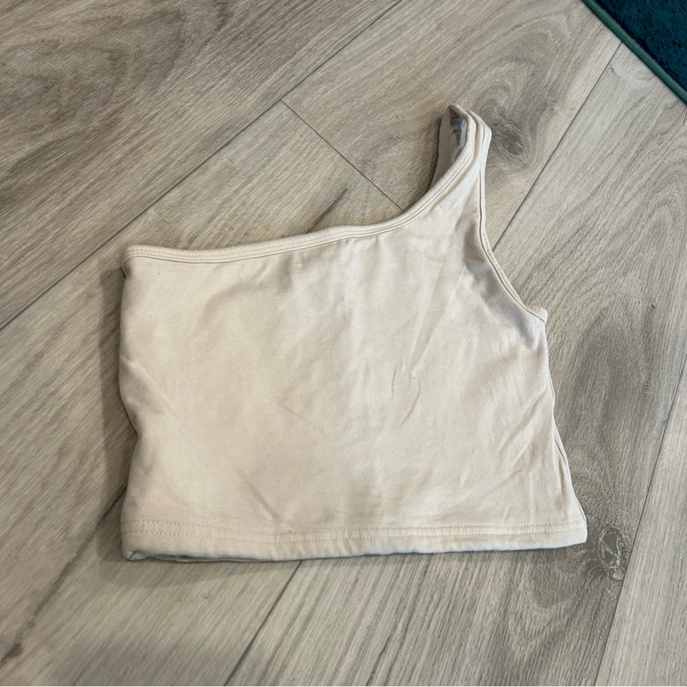Klassy Network One-Shoulder Cream Crop Top - Picture 7 of 8